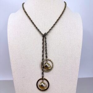 Vintage Shell Lariat Necklace Gold Tone Coastal Boho